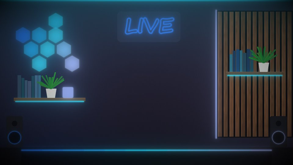 Fundo neon azul com letreiro LIVE