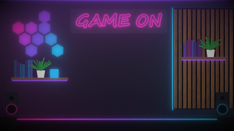 Fundo neon roxo com letreiro GAME ON